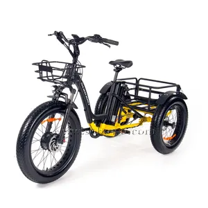 새로운 목록 지방 타이어 전기 세발 자전거 500w 3 바퀴 전기화물 자전거 48v 지방 타이어 긴 꼬리화물 전기 자전거 26"