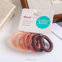 MUJU B537 Lot de 6 élastiques à cheveux en TPU en spirale de 3,5 cm, style fil téléphonique, ensembles dégradés de 6 couleurs, avec carte logo personnalisée, prêt à la vente au détail