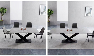 <span class=keywords><strong>Table</strong></span> à manger moderne extensible en céramique plateau en pierre frittée avec base en acier au carbone meubles de salle à manger rectangulaire de luxe - Product Image 4