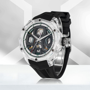 Montre mécanique squelette pour homme, boîtier en cristal saphir, bracelet en fluororubber, cadran sport de luxe, étanche - Product Image 1