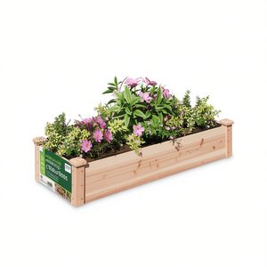 Jardinera Elevada Rectangular de Madera de Abeto Sólido, Acabado Natural, para Plantar Flores en Exteriores, Resistente a la Intemperie, Diseño Moderno - Product Image 1