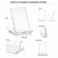 Support de Charge pour Téléphone en Acrylique Personnalisé, Présentoir de Bureau Transparent avec Emplacement pour Câble, Impression de Logo, Organisateur OEM