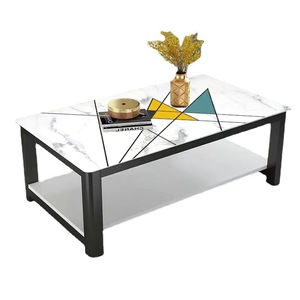 Mesa de Centro de Vidrio Templado Rectangular con Patrón de Mármol, Fácil de Limpiar, para Sala de Estar, Oficina en Casa, Apartamento en Alquiler - Product Image 1