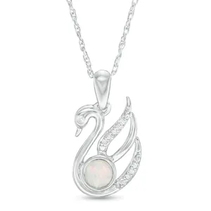 Colgante de diamante de ópalo redondo para mujer, joyería de laboratorio, Cz, Accent Swan, collar de plata de ley S925