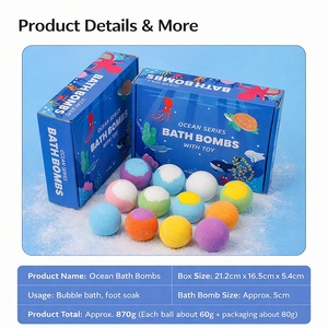 12 bombes de bain effervescentes de la série Océan avec jouets, 60g chacune, pour un bain moussant et un cadeau spa pour enfants - Product Image 2