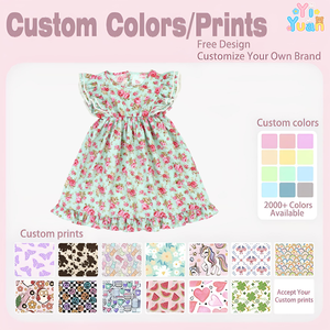 Robe à volants pour enfants, manches courtes, imprimé floral rose, robe de fête pour petites filles, designs personnalisés bienvenus, approvisionnement fiable - Product Image 3