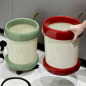 Wheeled Trash Can Cylindrical Lidless With Pressure Ring Indoor Use Apple Heart Design - Product Image 1