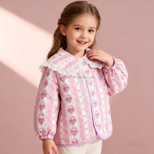 <span class=keywords><strong>Manteau</strong></span> d'hiver coupe-vent avec col claudine et bordure en dentelle Vêtements d'extérieur chauds Veste matelassée à imprimé floral pour filles - Product Image 3