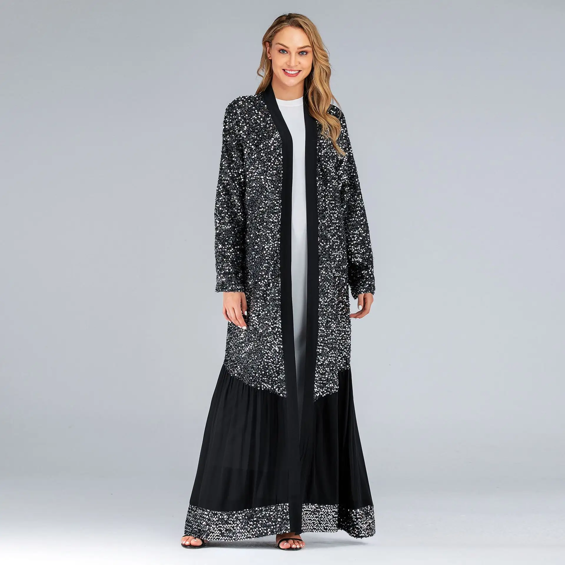 2021ドバイ & アラブファッション新着高品質パッチワークスパンコールトルコ女性エレガントなローブ