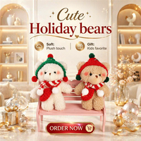 Porte-clés ours en peluche de Noël mignon avec chapeau et écharpe, mini animal en peluche doux, porte-clés de sac à dos, cadeau de vacances
