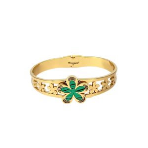 Bracelet tendance en acier inoxydable 316L plaqué or PVD, motif fleur verte, bijoux pour femmes - Product Image 2