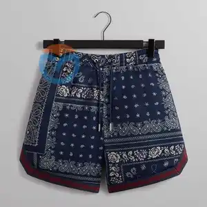 2024 ODM/OEM Primavera Verano logotipo personalizado algodón estilo casual cordón Paisley pantalones cortos para hombre