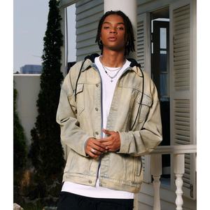 Nouvelle veste en jean vintage pour homme, lavée, capuche amovible, coupe ample, style Y2K, streetwear, tendances hip-hop, décontractée, respirante - Product Image 4