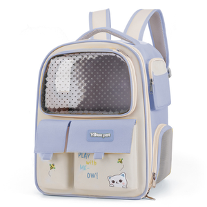Pet <b>Backpack</b> Carrier Transparent Oxford Breathable Zipper Closure Yellow Gray for <b>Cats</b> - Product Image 3