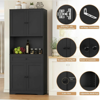 Armoire de rangement de cuisine haute de style farmhouse avec plan de travail, 4 portes, tiroir, trou pour câbles, étagères réglables, buffet