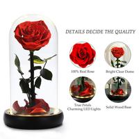 Roses éternelles en gros, 7 cm, rose préservée dans un dôme en verre avec LED, galaxie enchantée, pour la fête des mères, écologique, respectueux de l'environnement