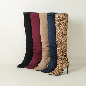 Botas Mujeres Trendy Wrinkle Shoes Stiletto Thin <b>Heel</b> Knee-High Women Boots - Product Image 6