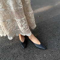 3118-8 Chaussures plates en cuir véritable à bout pointu pour femmes, confortables, en cuir de vachette première couche, chaussures de bureau