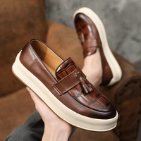 Chaussures mocassins pour homme en cuir de crocodile embossé de qualité supérieure avec semelle plateforme épaisse