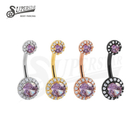 Perhiasan Tindik Pusar Ganda SUPERSTAR ASTM F136 Titanium Prong Setting Halo Cluster CZ