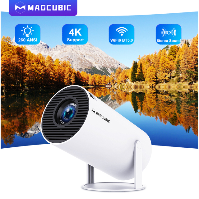HY300PRO Mini Projector with WiFi and Bluetooth, 4K Support Smart Portable Projector Auto Keystone 180 Degree Rotation