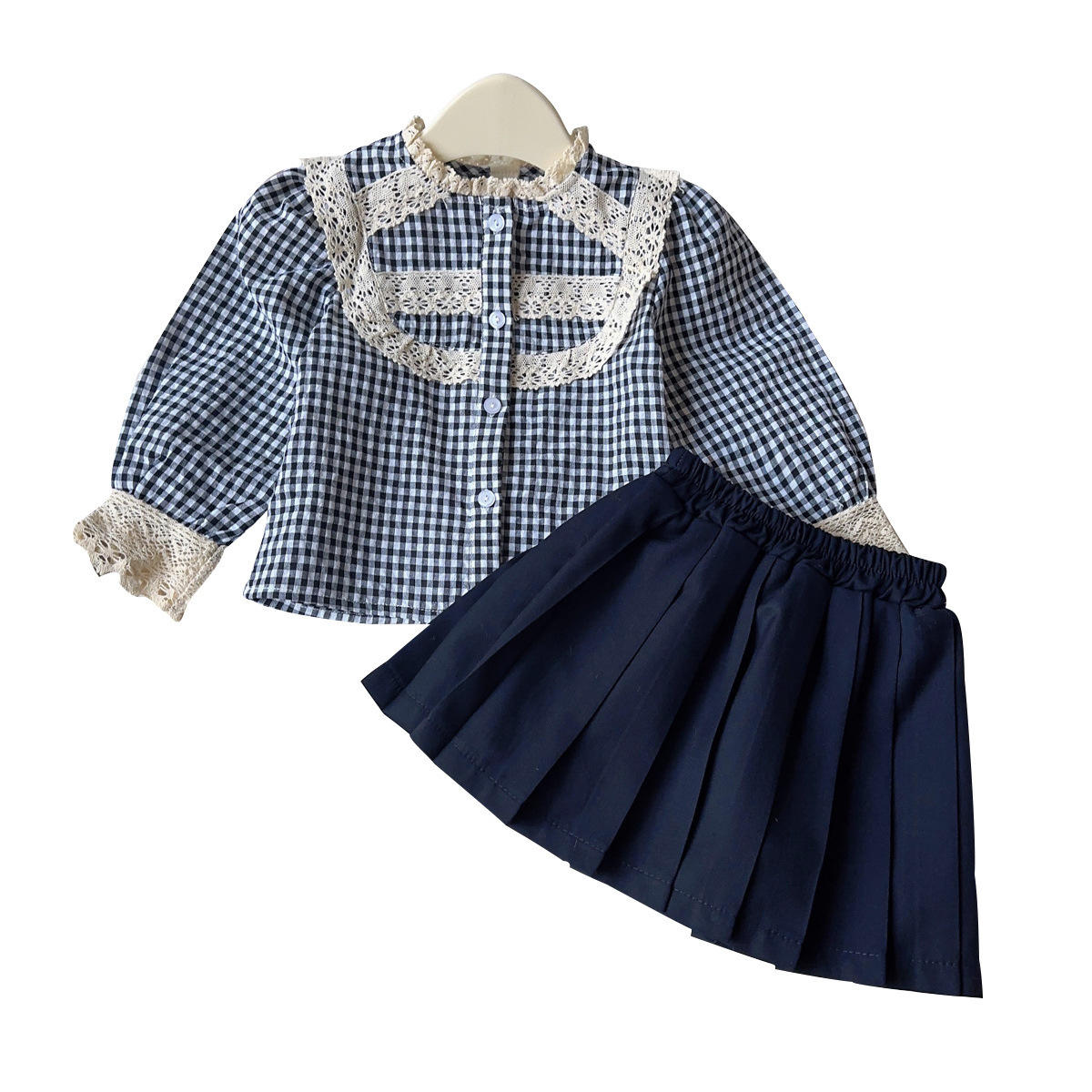 Factory Price Spring Autumn New Vintage Plaid Shirt Pleated Skirt