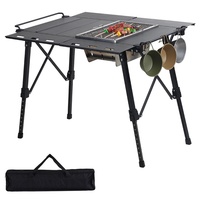 Table de camping pliable en aluminium pour cuisine mobile, pique-nique, avec levage pratique, design IGT