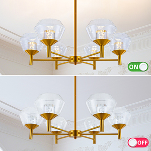 โคมไฟระย้าแก้วทรงกลม สีทองเหลือง โครงเหล็ก 5 แขน LED ป้องกันแสงสะท้อน ขนาดกลาง สำหรับใช้ภายในอาคาร รับประกัน 3 ปี - Product Image 4