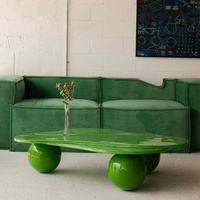 Table basse moderne de luxe de forme irrégulière, base sculpturale en FRP, plateau rond en verre, table centrale pour salon, mobilier design artistique