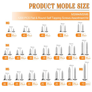 1200Pcs 304 Stainless Steel Phillips Head Countersunk Self Tapping Screws For Wood Metric Grade 8 A2-70 - Product Image 5