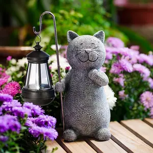 Polyresin Animal Sculpture for Outdoor Decorations Unique Housewarming Gift Solar Garden Statue Cat Figurine