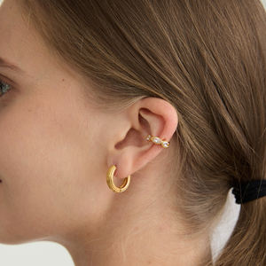 J & D Minimalistische Hoepel Oorbel 18K Verguld Roestvrij Staal Mode Getextureerde Oorringen - Product Image 3