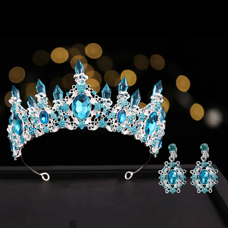 Orecchini corona da sposa set abiti da sposa tiara colonna di cristallo corona reale per <span class=keywords><strong>gioielli</strong></span> da donna