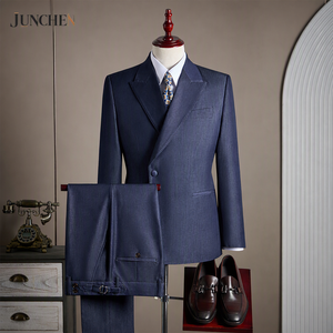 Ensemble de costume deux pièces haut de gamme pour homme, style décontracté et habillé, en faux denim mélangé laine, à simple boutonnage – Meilleure vente - Product Image 1