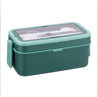 Boîte à bento en plastique à double couche de 950 ml, récipient pour le déjeuner au micro-ondes, forme rectangulaire pour enfants