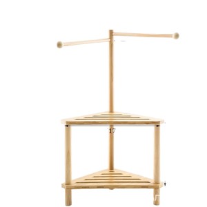 Wooden Bathroom Stool With Towel <b>Rack</b> 17 In <b>Corner</b> <b>Shower</b> Footrest Storage Organizer - Product Image 1