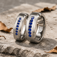 6mm 8mm Silberner Wolframcarbid-Ring mit Blauem Zirkon-Einlage Abgeschrägte Kanten für Herren Hochzeits- und Verlobungsring Geeignet für Tägliches Tragen