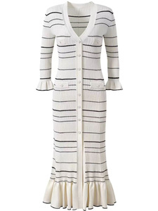 Elegant Striped Casual <strong>Dress</strong> Flared Long Sleeves <strong>Ruffle</strong> One Fits <strong>All</strong> Maxi Natural Waist Breathable for Spring Autumn Winter - Product Image 2