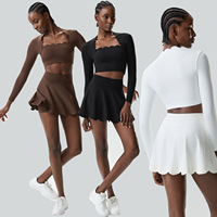 Ensemble de sport deux pièces pour femme, idéal pour le yoga et le tennis, avec bords ondulés, élastique, pour le fitness et le golf