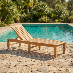 Silla Tumbona de Madera de Teca, Madera Maciza, Ecológica, Duradera, Cómoda, Moderna, Portátil, para Exteriores, Reclinable Manualmente, para Jardín - Product Image 2