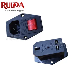 10A 250VAC 3 Pin IEC320 C14 einlass stecker stecker steckdose mit rot lampe rocker schalter 10A sicherung halter