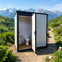Toilettes portables écologiques et durables en forme d'éventail avec porte coulissante, structure en PEHD, pour attractions touristiques, avec lavabo intégré