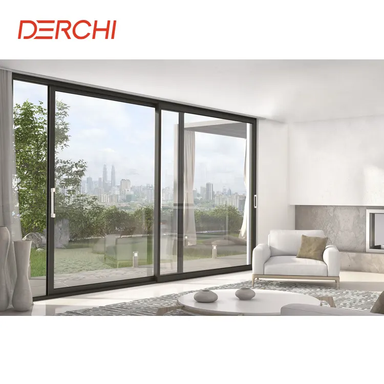 Derchi Aluminium Deur Exterieur Dubbel Glas Gepoedercoat Aluminium Lift En Schuifdeur Voor Patio