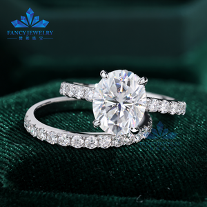 Fabriek Custom 10K 14K 18K Massief Goud 4ct Ovale Moissanite Verborgen Halo Verlovingsring Set Met D Kleur Gra Gecertificeerd Voor Feest - Product Image 1