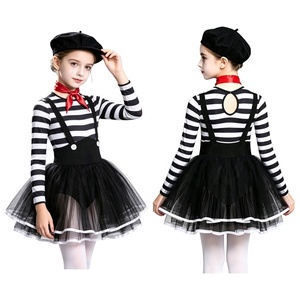 Robe tutu de ballet rayée pour filles, tenue de danse lyrique pour enfants débutants, costume de mime à manches longues pour tout-petits, personnalisable - Product Image 1