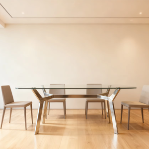 Tavolo da Pranzo Moderno <span class=keywords><strong>in</strong></span> Metallo e <span class=keywords><strong>Vetro</strong></span> Temperato con <span class=keywords><strong>Gambe</strong></span> Regolabili <span class=keywords><strong>in</strong></span> Altezza <span class=keywords><strong>per</strong></span> Appartamenti e Hotel, 8 Posti, Arredamento <span class=keywords><strong>per</strong></span> la Casa - Product Image 1