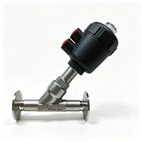 DN20 PN16 SS304 Sanitaire de qualité alimentaire et pharmaceutique 45 °   Vanne d'angle pneumatique à trois colliers pour le contrôle de l'eau, en acier inoxydable 316L en option