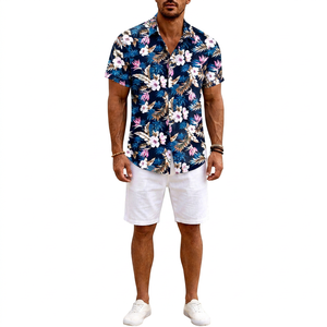 Chemises en coton et lin légères pour hommes, à manches courtes, imprimé floral tropical, patte de boutonnage recouverte, pour l'été et la plage, vente en gros, ODM personnalisé - Product Image 1