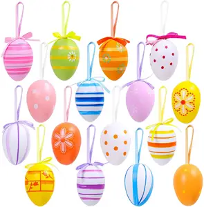 16 Stück Ostern hängende Eier Bunte Plastik Ostereier Ornamente Dekoration, zufällige Stile