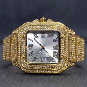 Reloj de Diamantes de Lujo para Hombre, Diseño Cuadrado Dorado con Números Árabes, Esfera Personalizada, Reloj de Pulsera de Cuarzo con Incrustaciones de Circonio - Product Image 2